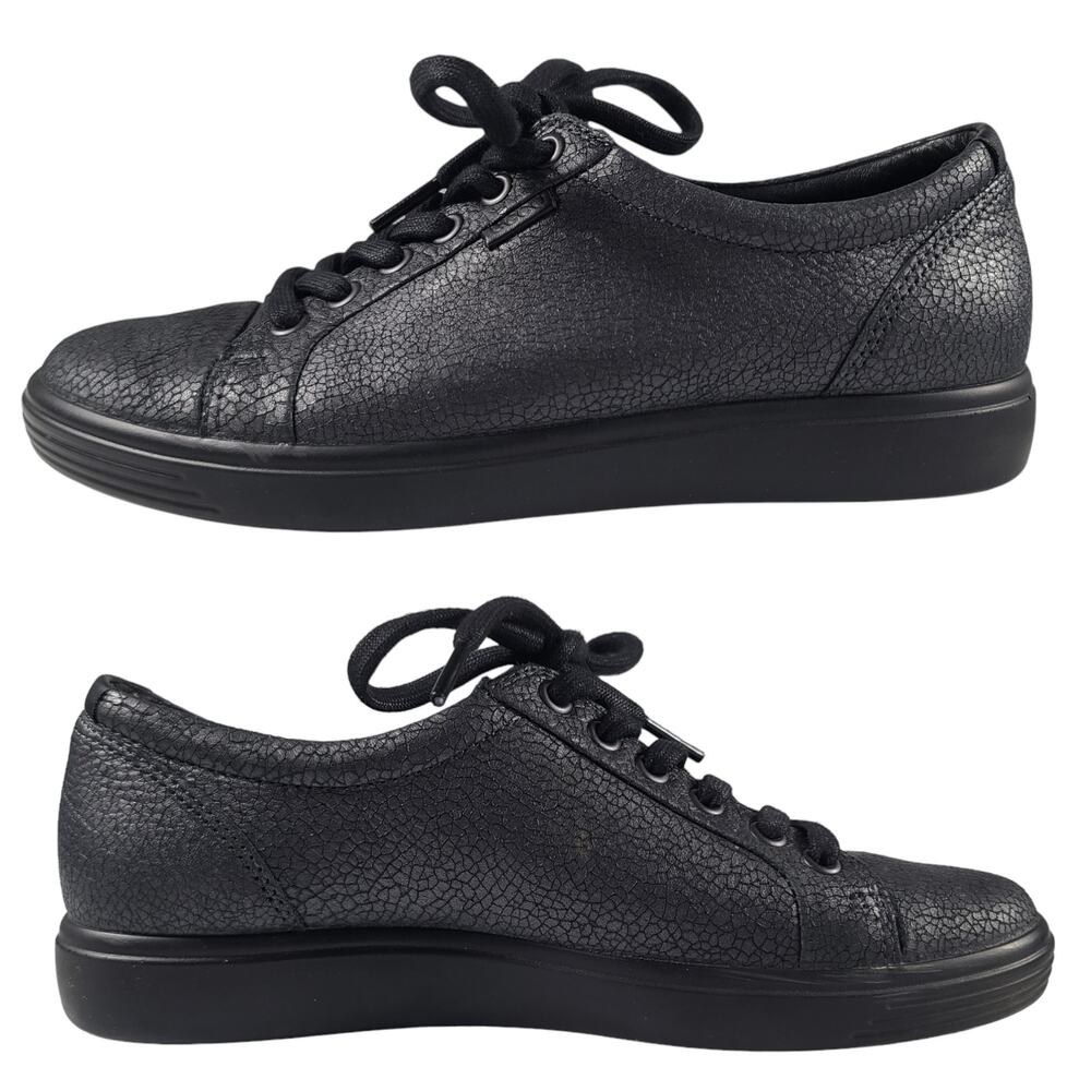ECCO Black Leather Reptile Texture Soft 7 Sneakers Shoes MINT Size 38 US 7
